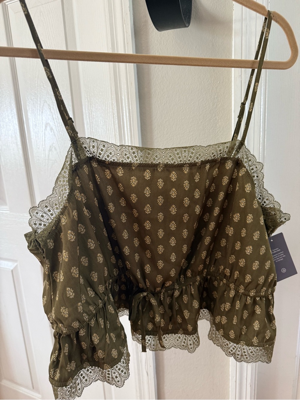 Auden Olive Green Lace-Trim Cami with Cream Floral Motif